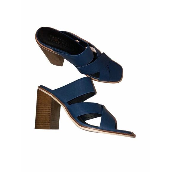 Sol Sana Strappy Block Heel Sandals Womens Sz 40 US 9 Chunky Shoes Summer Blue‎ - Picture 1 of 12